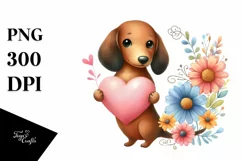Doodled Flower Dachshund, Transparent PNG Product Image 1