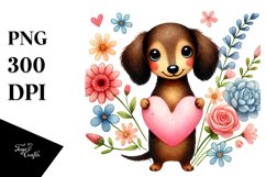 Doodled Flower Dachshund, Transparent PNG Product Image 1