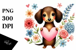 Doodled Flower Dachshund, Transparent PNG Product Image 1