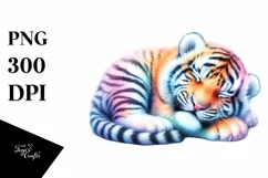 Vibrant Watercolor Pastel Baby Tiger Sleeping Clipart Product Image 1