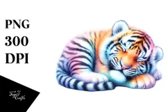 Vibrant Watercolor Pastel Baby Tiger Sleeping Clipart Product Image 1