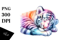 Vibrant Watercolor Pastel Baby Tiger Sleeping Clipart Product Image 1