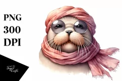 Funny Walrus Portrait Smiling | Silk Scarf Clipart Product Image 3