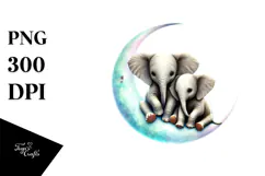 Colorful Baby Elephant on Moon PNG Product Image 1