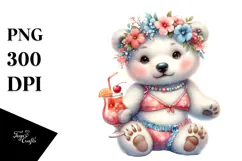 Digital Watercolor Adorned Polar Bear Beachwear PNG Product Image 1