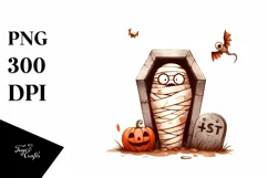 Simple Funny Halloween Clipart with Mummy's Tomb, High-Res Product Image 1