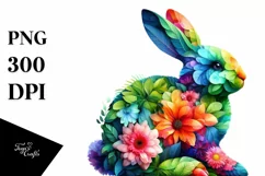 Abstract Vibrant Bunny with Plant Leaves and 3D Flowers, PNG Product Image 3
