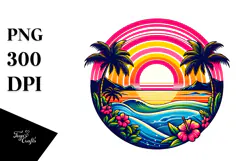 Vintage Tropical Rainbow Sunset, Tshirt PNG Product Image 1