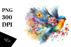 Spring Flowers Bird Painting, Artistic PNG Product Image 1