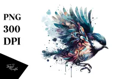 Watercolor Bird with Splashes, Artistic PNG Product Image 1