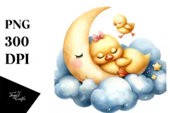 Whimsical Baby Duck Moon Cloud PNG Product Image 1