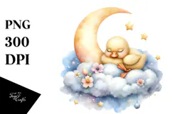 Whimsical Baby Duck Moon Cloud PNG Product Image 1
