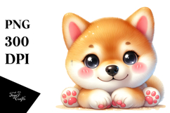 Happy Cartoon Shiba Inu in Watercolor, PNG Product Image 1