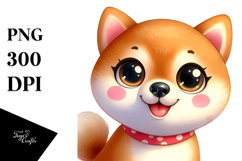 Adorable Cartoon Shiba Inu in Watercolor, PNG Product Image 1