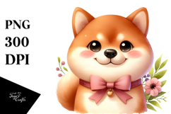 Cute Cartoon Shiba Inu in Watercolor, PNG Product Image 1