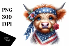 Shy Highland Cow with Flower | Clipart Product Image 1