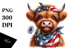Shy Highland Cow with Flower | Clipart Product Image 1