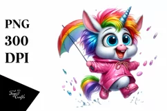 Cute Baby Unicorn with Raincoat, PNG Product Image 3
