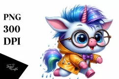 Cute Baby Unicorn with Raincoat, PNG Product Image 1