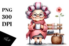Old Lady Sitting on Bench | Clipart Product Image 1