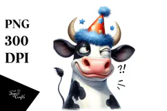 Serious Holstein Cow with Party Hat PNG Product Image 1
