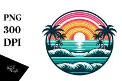 Retro Tropical Rainbow Sunset, PNG Clipart Product Image 1