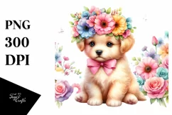 Pastel Puppy with Flower Crown | Clipart Product Image 1