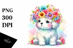 Colorful Puppy with Flower Crown | Clipart Product Image 3