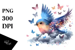 Bird with Butterfly Silhouettes, Artistic PNG Product Image 1