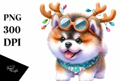 Enthusiastic Watercolor Akita PNG Product Image 1