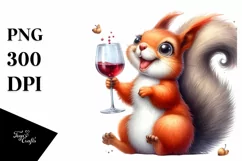 detailed Watercolor Squirrel with Wine Clipart Product Image 1