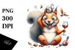 detailed Watercolor Squirrel with Wine Clipart Product Image 3