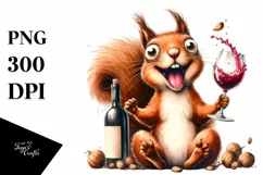 detailed Watercolor Squirrel with Wine Clipart Product Image 1