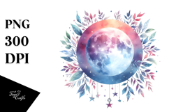 Vibrant Boho Moon with Foliage Stars | Clipart Product Image 1