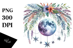 Vibrant Boho Moon with Foliage Stars | Clipart Product Image 1