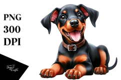 Watercolor Baby Doberman Pinscher Cartoon, Transparent PNG Product Image 1