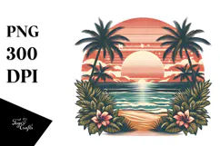 Vintage Tropical Beach Sunset Tshirt Vector Style | Product Image 1