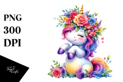 Cute Dancing Unicorn with Floral Wreath, PNG Product Image 1