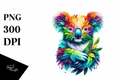 Abstract Vibrant Koala with Plant Leaves, PNG Product Image 3
