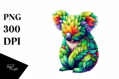 Abstract Vibrant Koala with Plant Leaves, PNG Product Image 3