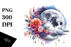 Vibrant Boho Moon with Flowers and Clouds | Clipart Product Image 1