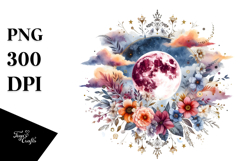 Vibrant Boho Moon with Flowers and Clouds | Clipart Product Image 1