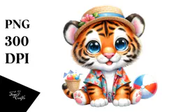 Cute Baby Tiger Beach PNG Product Image 1