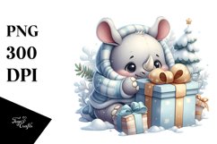 Digital Painting Baby Rhino Christmas PNG Product Image 1