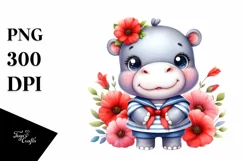 Colorful Baby Hippo Sailor Clipart Product Image 3