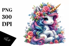 Cute Unicorn with Floral Wreath, PNG Product Image 3