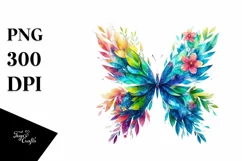 Abstract Vibrant Butterfly with Plant Leaves and 3D Flowers, Product Image 3