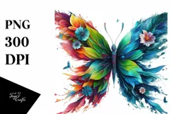 Abstract Vibrant Butterfly with Plant Leaves and 3D Flowers, Product Image 3