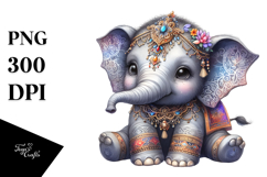 Cute Baby Elephant in Digital Watercolor, PNG Product Image 1