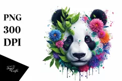 Abstract Vibrant Panda with Plant Leaves and 3D Flowers, PNG Product Image 3